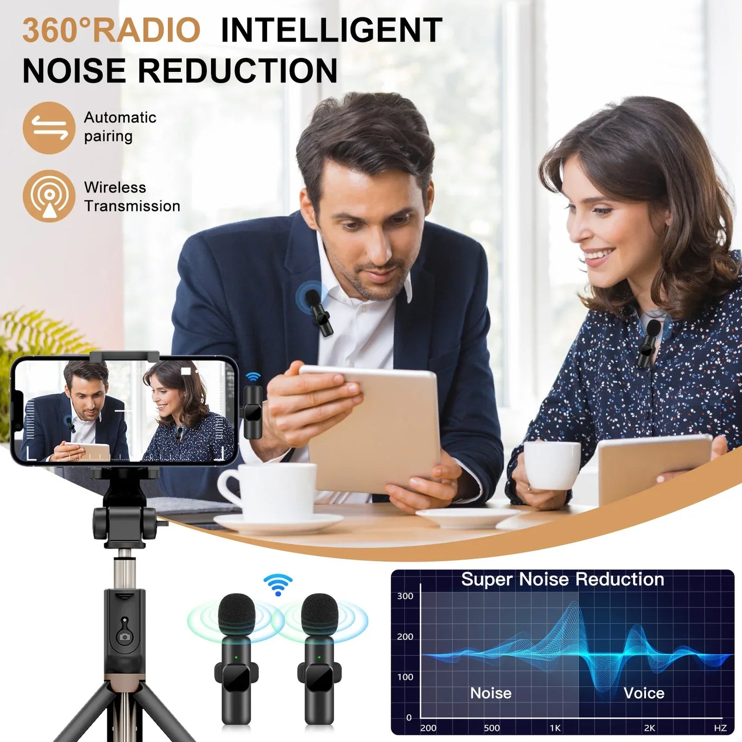 Microphone cravate sans fil pour iPhone et Android (enregistrement en direct)
