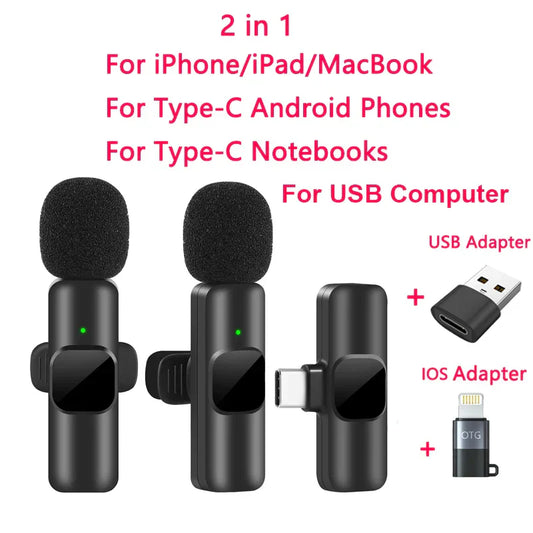 Microphone cravate sans fil pour iPhone et Android (enregistrement en direct)